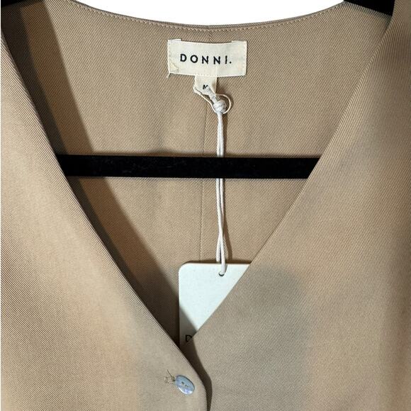 NWT‎ Donni. Twill Crop Vest in Sand Beige Tan V Neck Medium Neutral Minimal - Picture 7 of 9